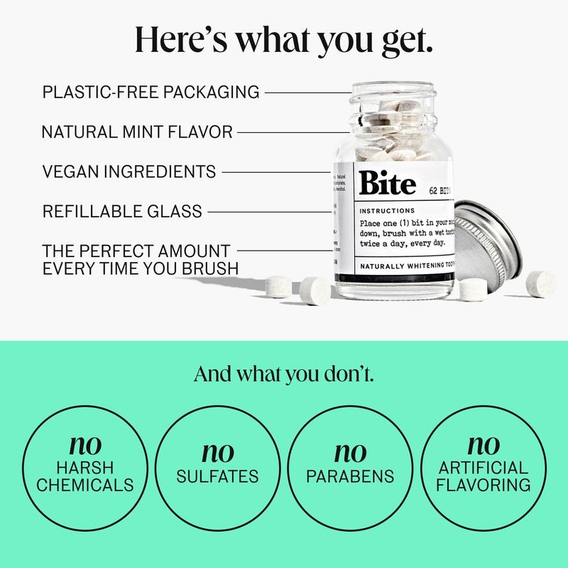 Bite Toothpaste Bits – Natural, Remineralizing, whitening Toothpaste Tablets with Nano-Hydroxyapatite, Zinc Citrate, and Xylitol As seen on Shark Tank