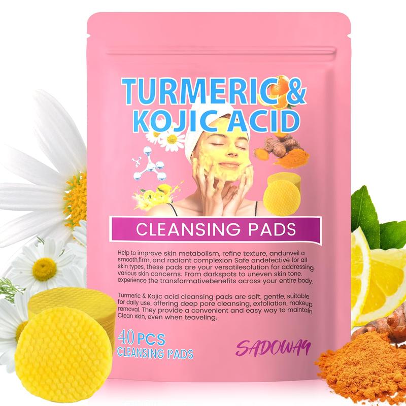 Turmeric Kojic Acid Cleansing Pads: Kojic Acid and Turmeric Cleansing Pads - Face Pads Sugar Turmeric Cleansing Pads for Face 40PCS Skincare Skin Repair Comfort