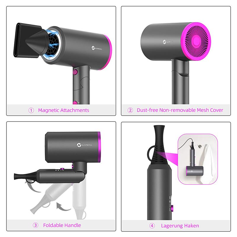 Foldable Ionic Hair Dryer,1800W Powerful Hot Cool Wind Blow Dryer, 3 Magnetic Attachments, ETL, UL and ALCI Safety Plug