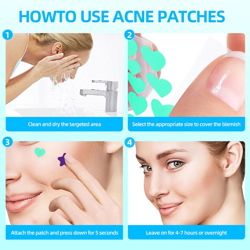 Hydrocolloid Acne Patches for Face - 2 Sizes (240pcs Star Patch, 216pcs Love Patch) Witch Hazel & Tea Tree Oil - Skincare for Skin Repair