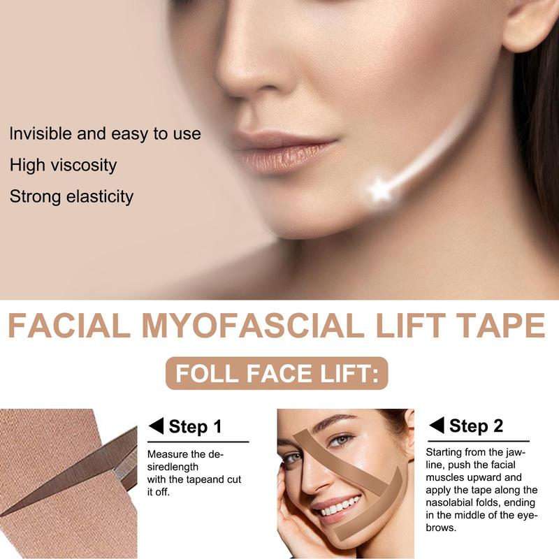 Facial Lift Tape, 1 Count Breathable Waterproof Facial Lifting Tape, Strong Adhesive High Elasticity Hypoallergenic Tape for Face & Neck