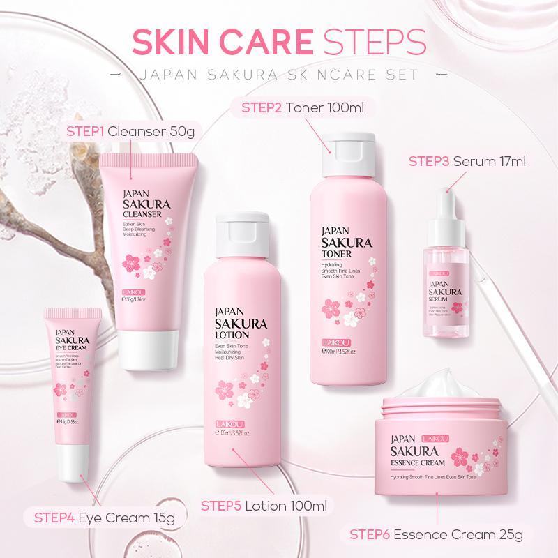 Cherry Blossoms Skin Care Set, 6 Counts set Facial Cleansing Hydrating and Nourishing Kit, Moisturizing Skincare, Skin Care Products, Good Molecules Skincare, Christmas Gift