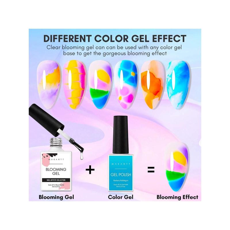 Makartt 15ml Clear Blooming Gel - UV LED Soak-Off Nail Art Polish for Marble Effect | DIY Color Flower Watercolor Magic for Fall Nail Designs & Halloween Decor Manicure Nail Care Nail Polish Gift Salon Stripe Cosmetic Cutics Acrylic