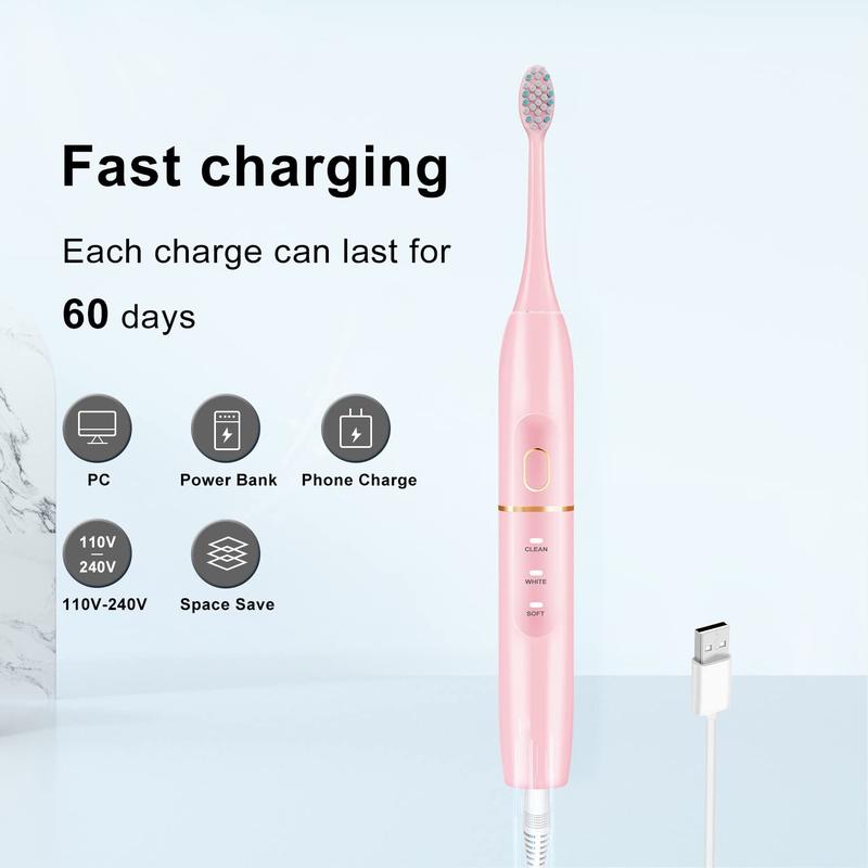 Electric Toothbrush Set, Comes with 8 Brush Heads & Travel Case,4 Modes with 2 Minutes Built in Smart Timer, One Charge for 60 Days, 42000 VPM Motor (Pink)