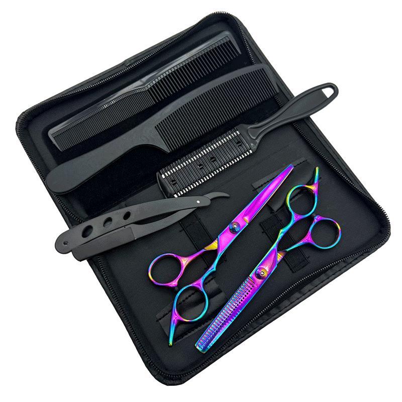 Hair Cutting Scissors Kit, 6 Counts set Professional Haircutting Tool Accessories, New Craftsmanship Shears & Tool Set for Salon & Home, Barber Equipment, Barber Scissors, Clippers for Men