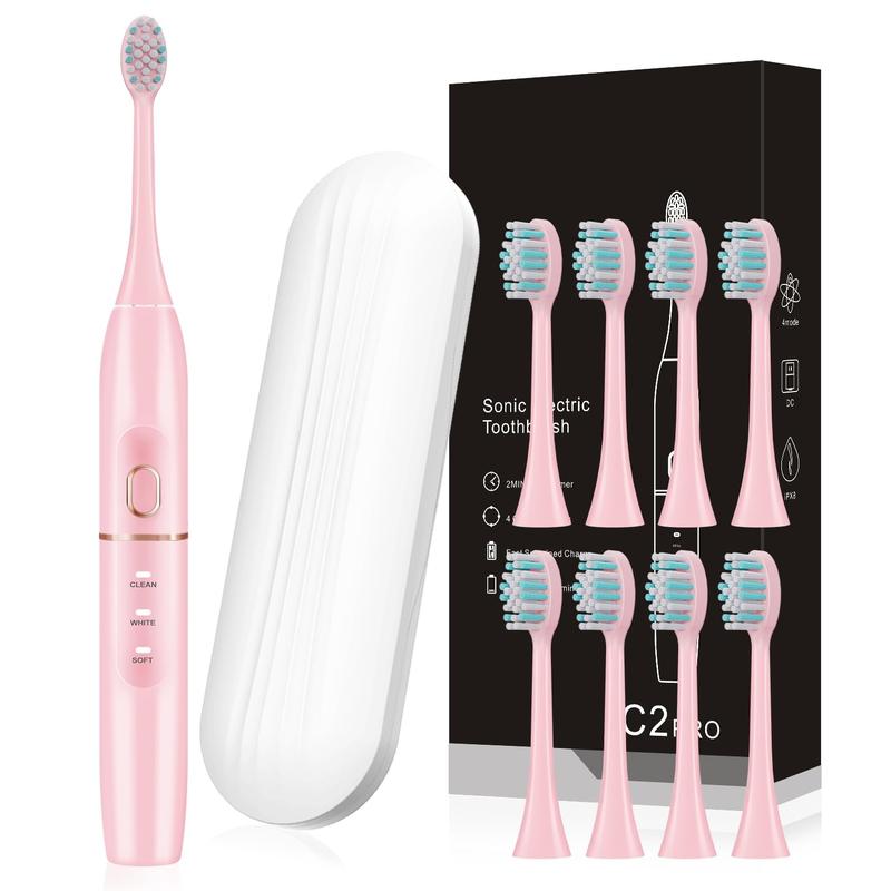 Electric Toothbrush Set, Comes with 8 Brush Heads & Travel Case,4 Modes with 2 Minutes Built in Smart Timer, One Charge for 60 Days, 42000 VPM Motor (Pink)