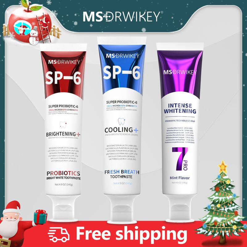 MSDRWIKEY Christmas Gift 3-Pack Toothpaste Combo: 7Pro Gleaming Fresh, Fluoride-Free Enamel Repair, and Sensitive Teeth Cavity Prevention – Fresh Mint, the Perfect Holiday Gift!