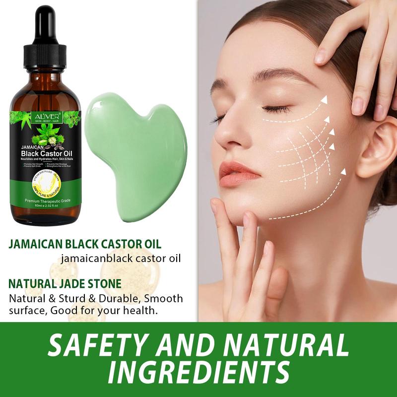 Black Castor Oil with Scraping Board, 1 Set Multifunctional Moisturizing Hair Care Essential Oil, Hair Care & Styling Product for Women & Men