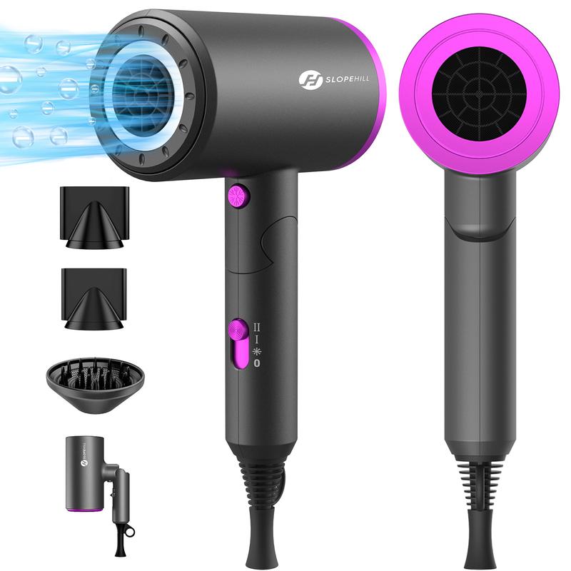 Foldable Ionic Hair Dryer,1800W Powerful Hot Cool Wind Blow Dryer, 3 Magnetic Attachments, ETL, UL and ALCI Safety Plug