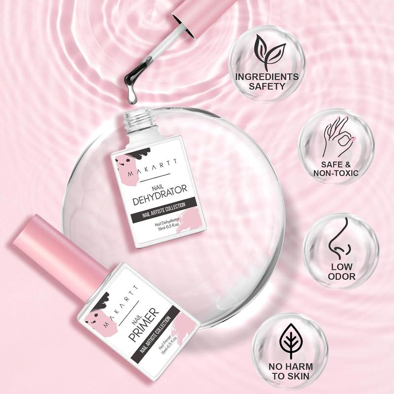 Makartt Nail Dehydrator and Primer Set - 15ML 0.5 oz - Acid-Free, Air Dry Nail Care Nail Art