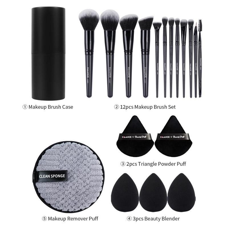 Professional Makeup Tool Set, 1 Set Makeup Brush & Makeup Sponge & Powder Puff & Facial Cleaning Pad & Storage Box, Multifunctional Makeup Tool Kit for Christmas Gift