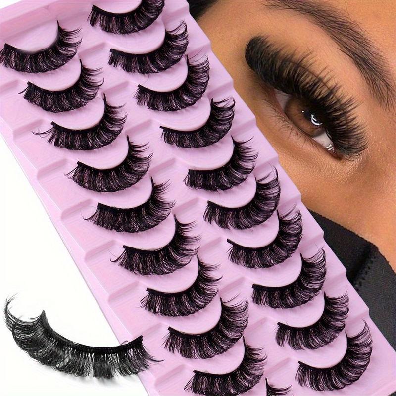 Cosmetic Supplies, Thick Curly Makeup Dramatic False Eyelashes, 10 Pairs Natural Curling Strip Lashes for Daily Use, Full Volume Eyelash for Eyelashes Extensions for Party Festival Stage Makeup Use, Fall Gift  for Panther Makeup, Christmas Gift