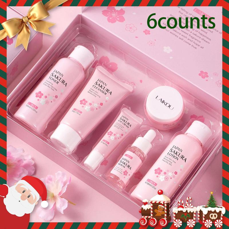 Cherry Blossoms Skin Care Set, 6 Counts set Facial Cleansing Hydrating and Nourishing Kit, Moisturizing Skincare, Skin Care Products, Good Molecules Skincare, Christmas Gift