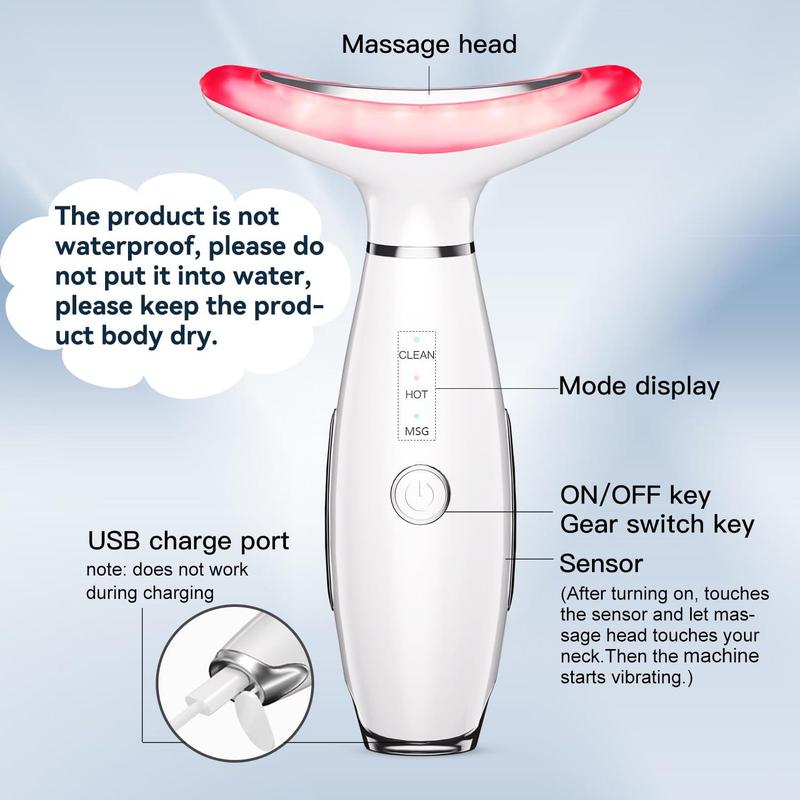 3 Color Beauty Neck Instrument, LED Facial Massager, Skin Care Face Massager, Face Sculpting Tool with Thermals, Vibration for Skin Care and Double Chin, Christmas & Winter & New Year Gift