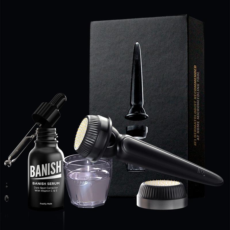 Banish Kit 3.0 - with Vitamin C, E, Ferulic acid Serum & 2 Replaceable Heads for Acne Scars,  Dark Spot, Collagen Building, Fine Lines