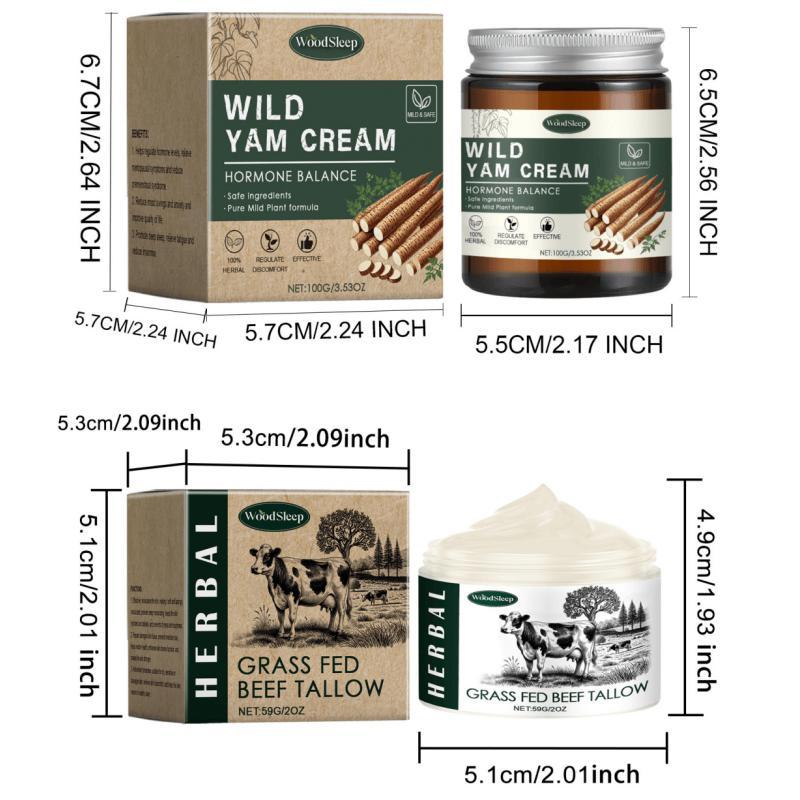 Wild Yam Cream & Grass Fed Beef Tallow Care Kit, Moisturizing Skin Care Cream, Hydrating Nourishing Face Care Cream for Women & Men