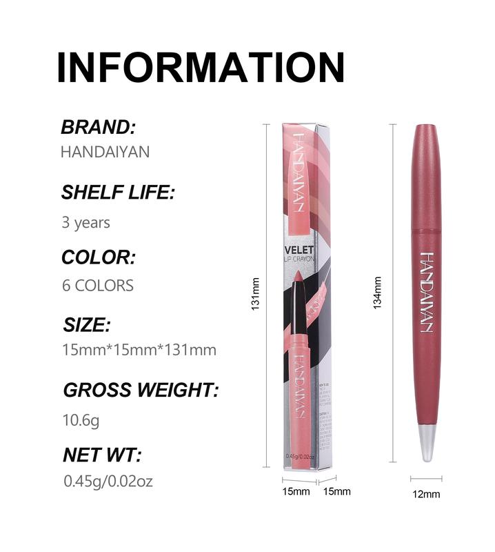 HANDAIYAN Matte Lip Liner Smooth Ultra Fine Lip Pencil, Velvety Nude Lip Stain Waterproof Lip Liner, Highly Pigmented Retractable Soft Lip Liner Precision Tip Lip Crayon Creamy Lip Liner