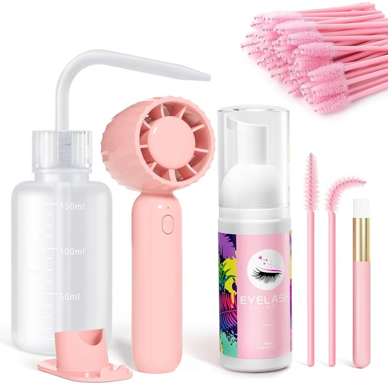 Lash Cleaning Kit-Eyelash Extension Cleanser Handheld Lash Dryer Mascara Brush Rinse Bottle Makeup Cleansing  for Lash Care  Daily