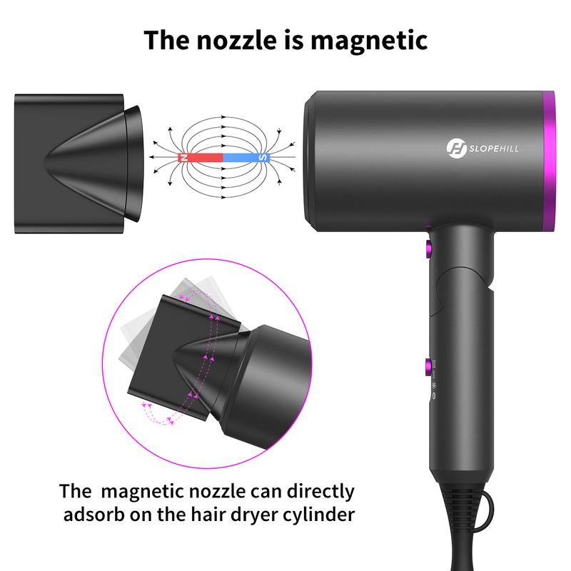 Foldable Ionic Hair Dryer,1800W Powerful Hot Cool Wind Blow Dryer, 3 Magnetic Attachments, ETL, UL and ALCI Safety Plug