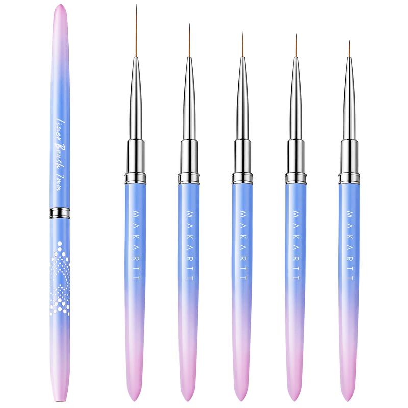 Makartt Nail Art Brushes,Liner for Nails, 5pcs, 7 9 11 15 25mm, Easy Hold, Thin Nail Art Design Brush Detail Brush for Gel Polish Nail Paintings Different Lines 3D Nail Pattern French Tips Nail Tool Durable Nail Care