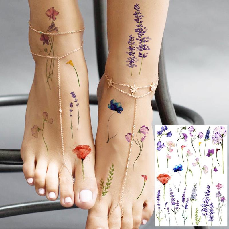 Boho Style Flower & Animal Pattern Long Lasting Temporary Tattoo, 6pcs set Waterproof Body Art Fake Tattoo Sticker, Realistic Beauty & Personal Care Tattoo for Women & Men