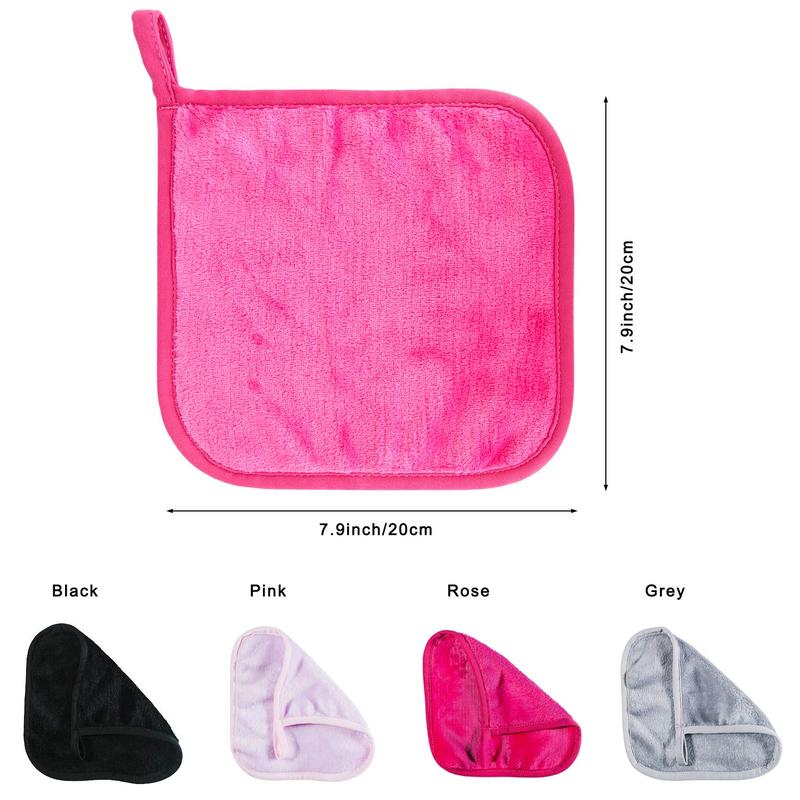 All Skin Types 4 Pack Fleece Makeup Remover Cloths (8x8 inch) for Face, Ultra Soft Free Reusable Facial Cleaning Towel for