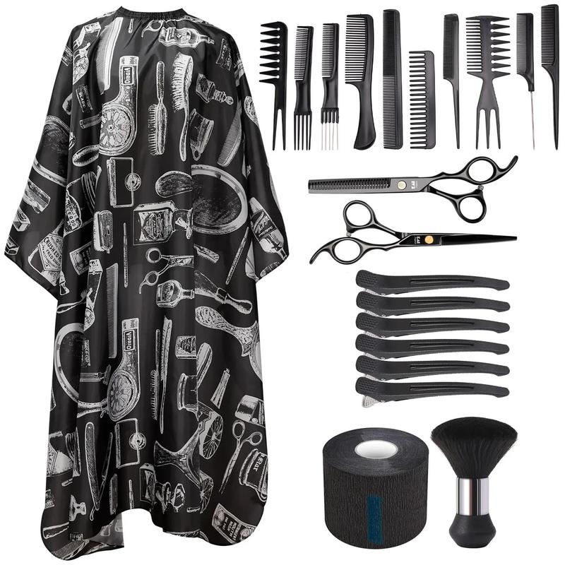 Professional Hair Styling Tool Set, 21pcs set Antistatic Retro Pattern Hair Cape & Hair Cutting Tool Set, Heatless Styling Tool for Home & Salon Use