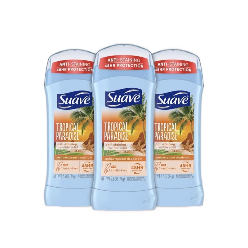 Suave Tropical Paradise Deodorant Stick for Women, 48H Protection, 2.6 Oz Ea (Pack of 3)