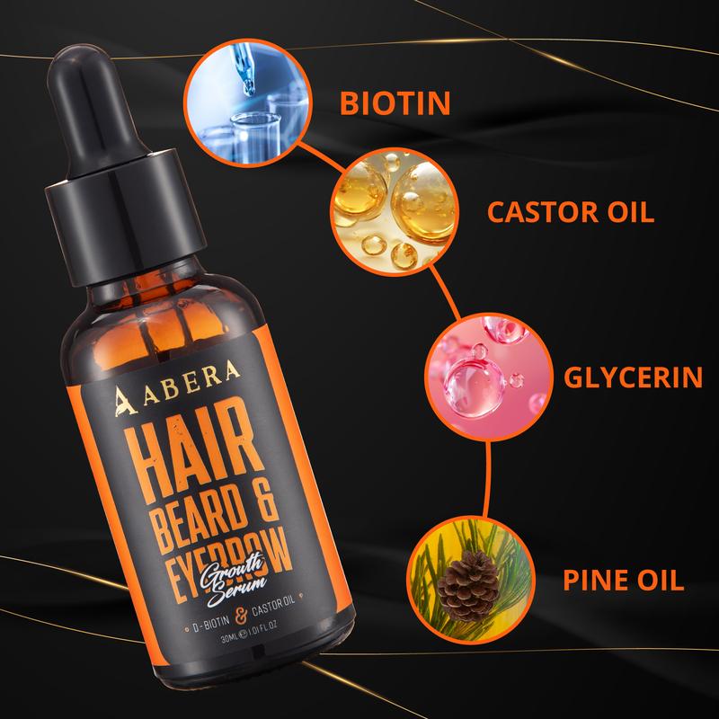 Abera Men Serum - Hair Growth Serum for Hair Loss & Beard with Biotin & Castor Oil