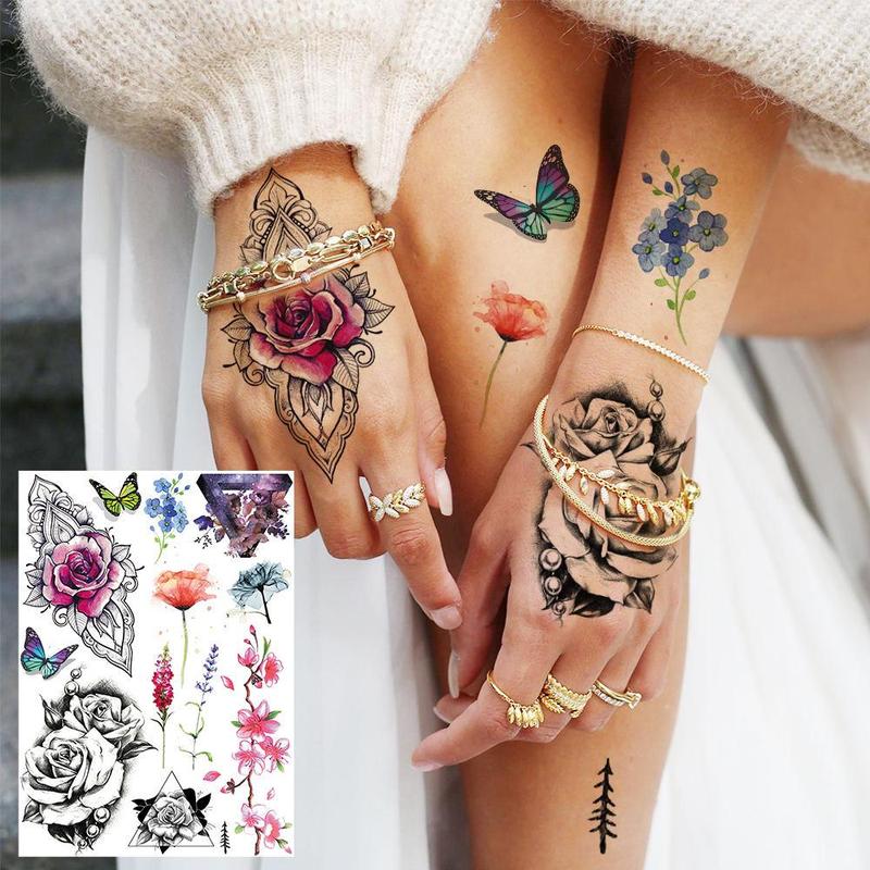 Boho Style Flower & Animal Pattern Long Lasting Temporary Tattoo, 6pcs set Waterproof Body Art Fake Tattoo Sticker, Realistic Beauty & Personal Care Tattoo for Women & Men