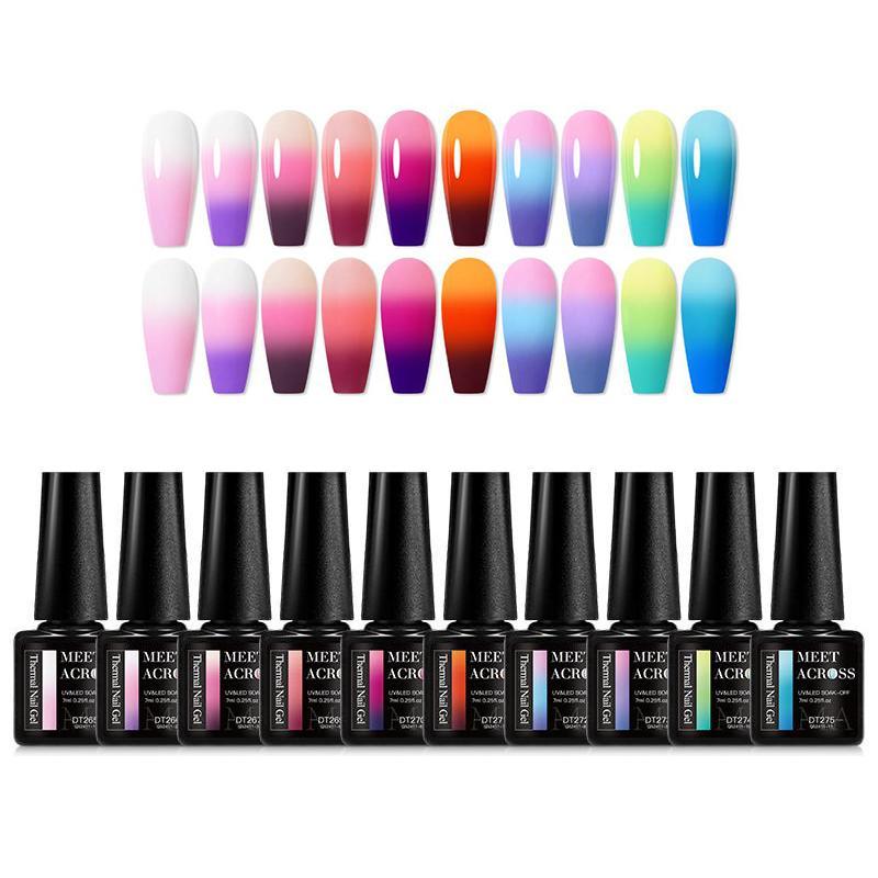 10-color Temperature Color Changing Uv Gel Nail Polish Set, 1 Set Long Lasting Shimmering Nail Art Diy for Women & Girls, Nail Art & Nail Polishes, Cosmetic Products, Nail Care Tools, Manicure Supplies