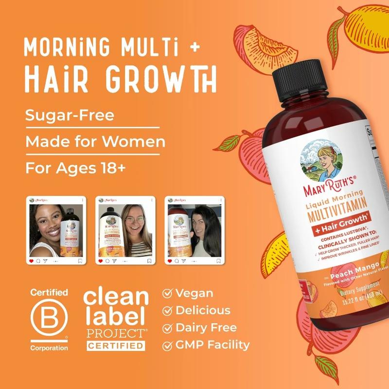 New Liquid Multivitamin + Hair Growth With Clinically Tested Lustriva - Thicker Hair - Reduce Wrinkles & Fine Lines - Vegan - 30 Fl Oz Haircare Biotin