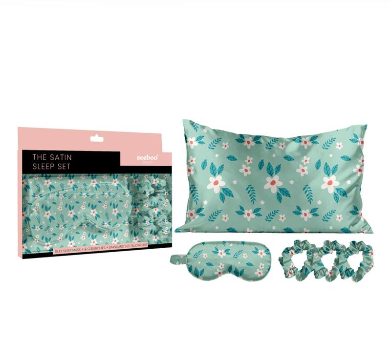 Limited Edition Silky Soft Satin Sleep Set – Includes Eye Mask, Satin Pillowcase, and 3 Hair Scrunchies for Gentle Skin & Hair Care