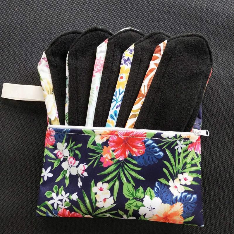 Gorgeous 7pcs Set! It includes 1pc Mini Wet Bag and 6pcs Bamboo Charcoal Cloth Menstrual Pads Reusable Sanitary Pads Mama Panty Liners. All the prints are randomly assigned. These pads are not only waterproof but also offer great comfort.