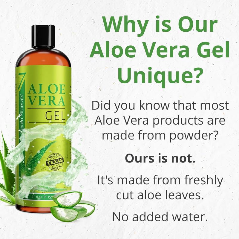 Seven Minerals Organic AloeVera Gel - 2 oz - from Freshly Cut 100% Pure Aloe - For Face, Skin Repair, Hair, Sunburn Comfort Moisturizers Skincare