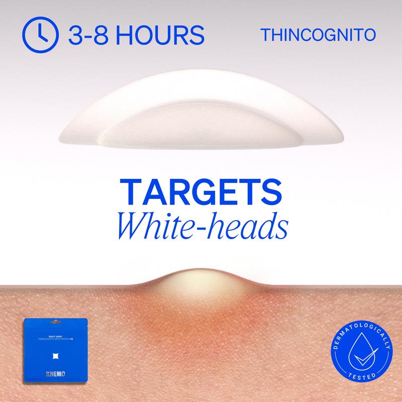 KNEMO RIGHT AWAY Thincognito Invisible Spot Patch - Absorbing Hydrocolloid Acne Patch for Face, Blemishes, Zits, Breakouts Spot Treatment for Skin Care, 2 Sizes (42 Count)