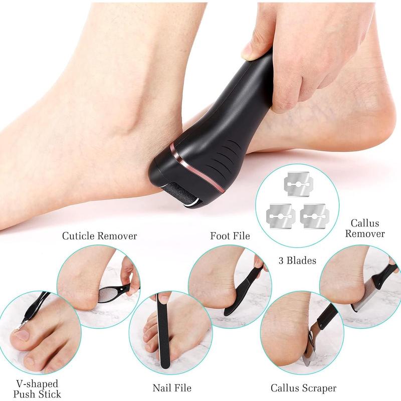 Electric Callus Remover for Feet, 2 Speed Electric Foot File, Rechargeable Foot Scrubber Pedicure kit for Cracked Heels and Dead Skin with 3 Roller Heads.