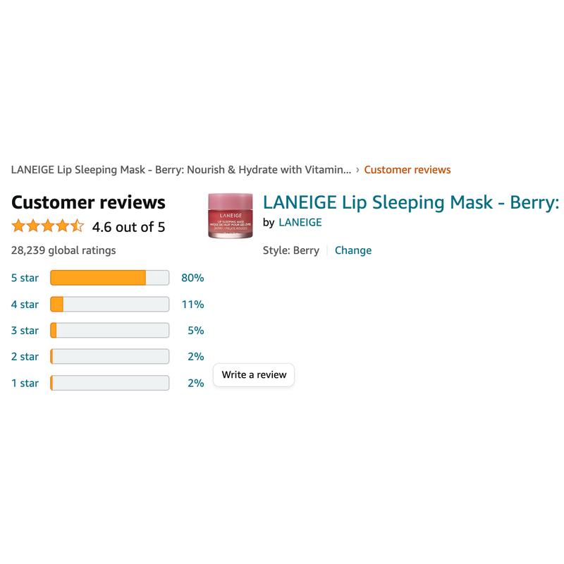 Laneige Mini Lip Sleeping Mask Intense Hydration with Vitamin C, Berry Fruit Complex, and Shea Butter, 5g