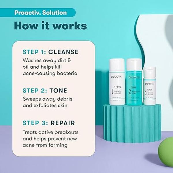 Proactiv 3 Step Acne Treatment Kit - Benzoyl Peroxide Face Wash, Acne Spot Treatment & Exfoliating Toner for Face & Body, 30-Day Complete Skin Care Solution