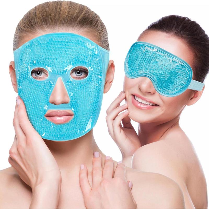 Ice Gel Face Mask & Sleep Eye Mask Set, Reusable Ice Bead Eye Cover, Travel Eye Mask, Eye Care Supplies for Home & Travel