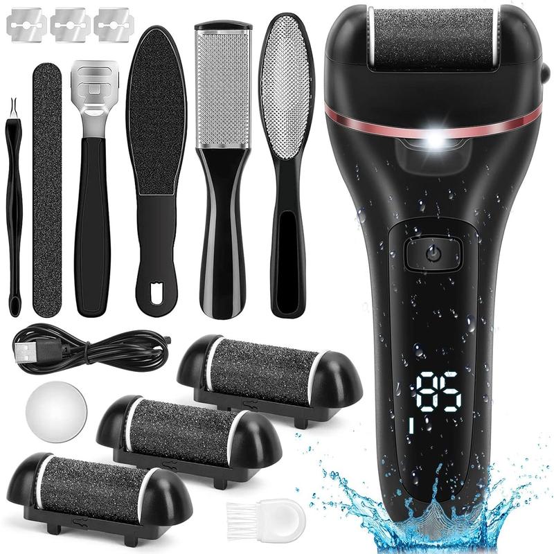 Electric Callus Remover for Feet, 2 Speed Electric Foot File, Rechargeable Foot Scrubber Pedicure kit for Cracked Heels and Dead Skin with 3 Roller Heads.