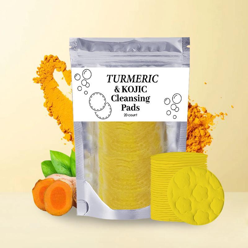 Turmeric & Kojic Acid Cleansing Pads for Dark Spots, 20pcs set Facial & Body Deeply Cleansing Pads, Brightening Skin Care Kit for Women & Men