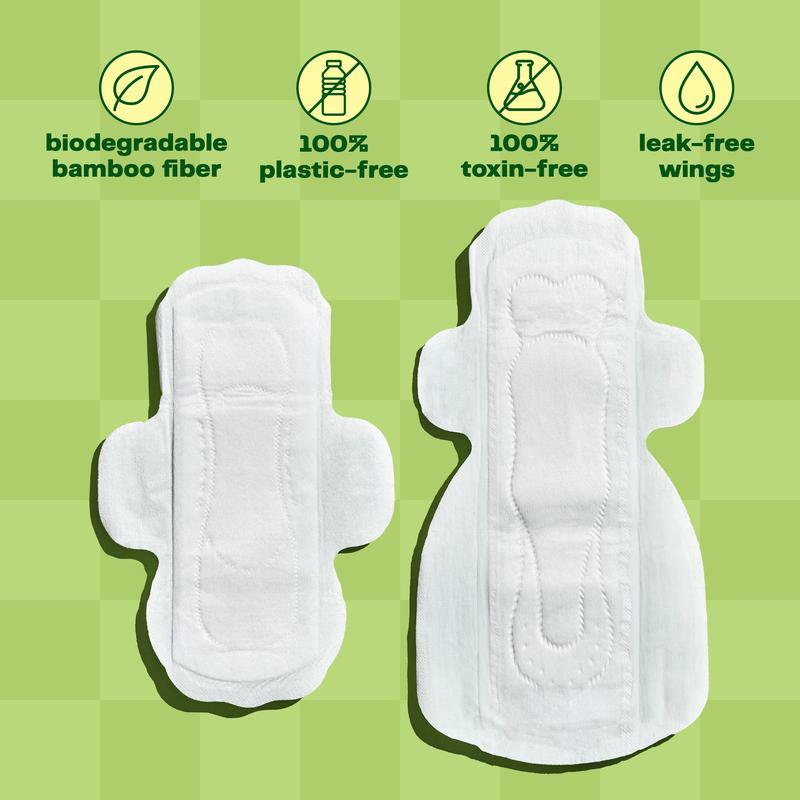 Viv Winged Bamboo Pads - 12ct 100% Toxin-Free, Ultra Soft, Absorbent Comfort Menstrual Pads with Wings, Day or Night Period Protection