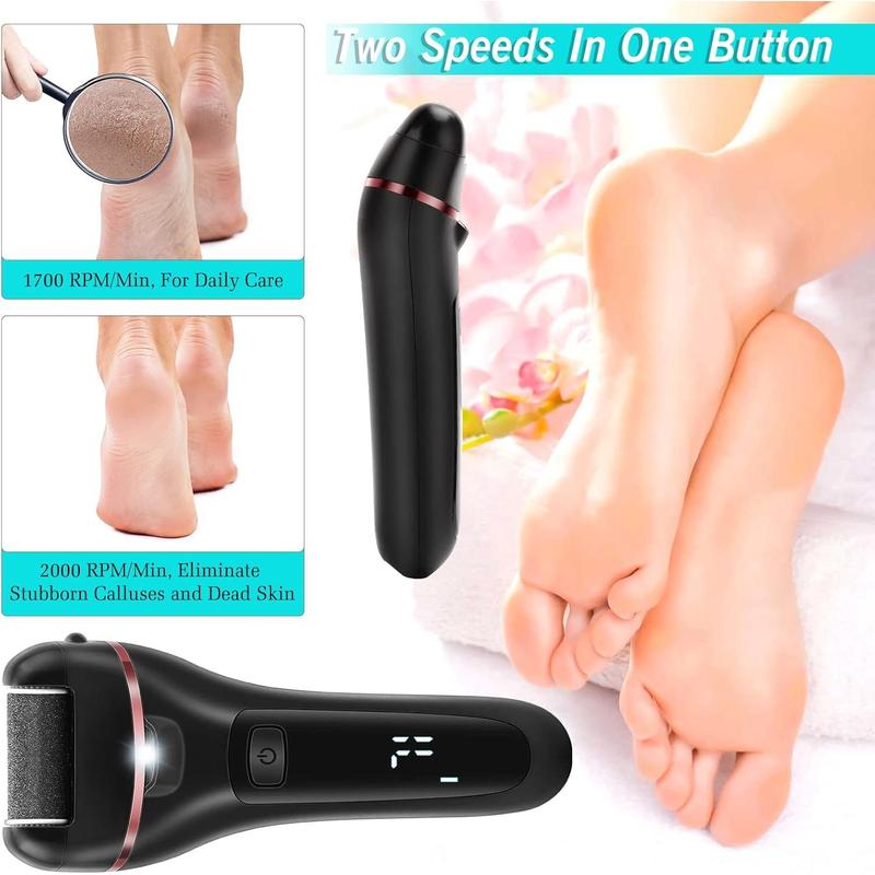 Electric Callus Remover for Feet, 2 Speed Electric Foot File, Rechargeable Foot Scrubber Pedicure kit for Cracked Heels and Dead Skin with 3 Roller Heads.