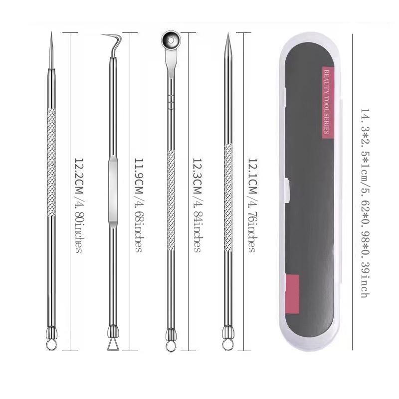 4pcs set Blackhead Remover Tool With Storage Case, Portable Acne Removal Kit, Comedo Pimple Blemish Remover, Skin Care Tools For Men And Women, Christmas Gift