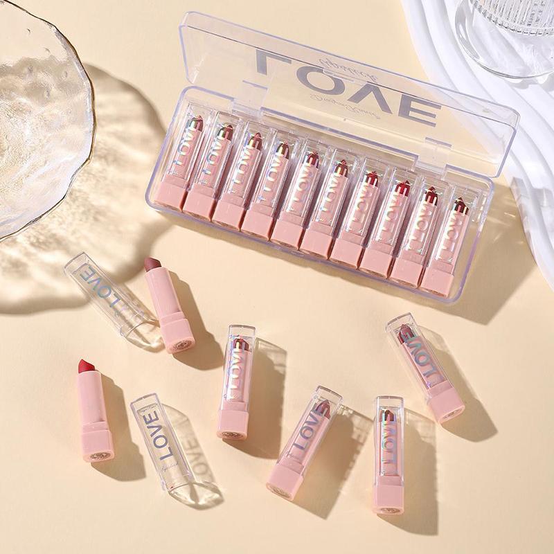 Non-stick Cup Long Lasting Matte Lipstick, 10pcs set Easy Coloring Lip Sticks, Moisturizing Matte Lipstick, Suitable for All Occasions Lip Makeup