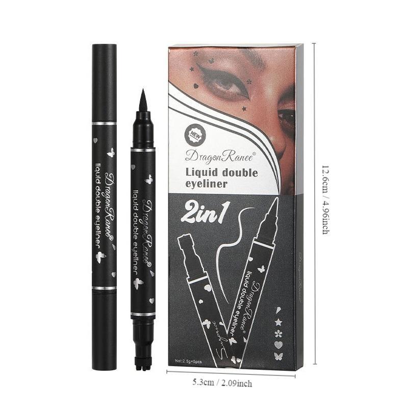 Waterproof Double-ended Eyeliner Stamp Pen (5 Counts set), Heart & Flower & Star & Dot Shape Eyeliner Pens, Eye Makeup Tool for Women & Girls