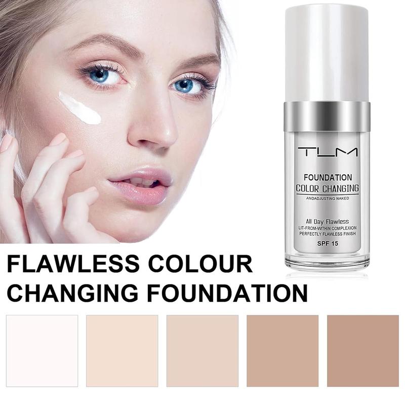 2 Pack TLM Color Changing Foundation Liquid Base Makeup Change To Your Skin Tone By Just Blending, white full coverage foundation Flawless