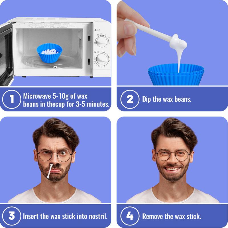 5-20 Times Usage Wax Kit For Nose Hair Removal Wax For Men & Women-100g Wax 30 Aplicatoprs 12 Mustache Guards, Safe Easy Painless Nasal Waxing