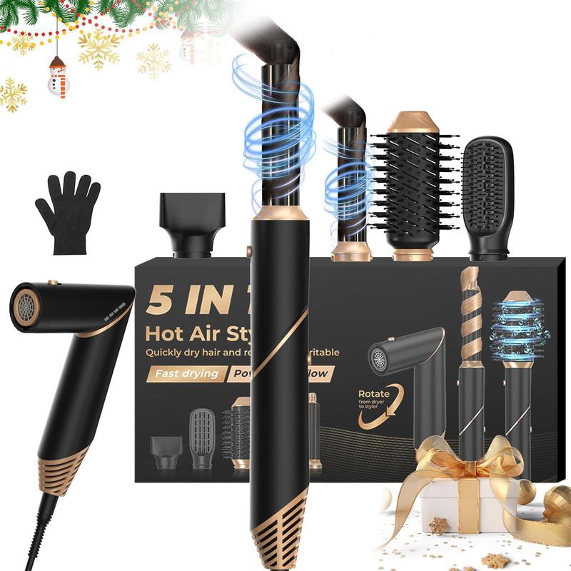 5 in 1 Hair Dryer Brush Set, Hair Dryer with Detachable Brush Head, Automatic Hair Curler, Foldable Hair Styling Tool for Home & Travel